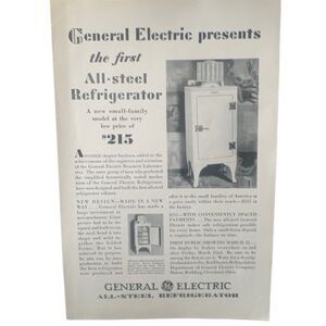 Vintage 1929 General Electric First All Steel Refrigerator Ad Advertisement